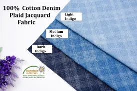 100%  Cotton  Washed Denim Plaid Jacquard Fabric