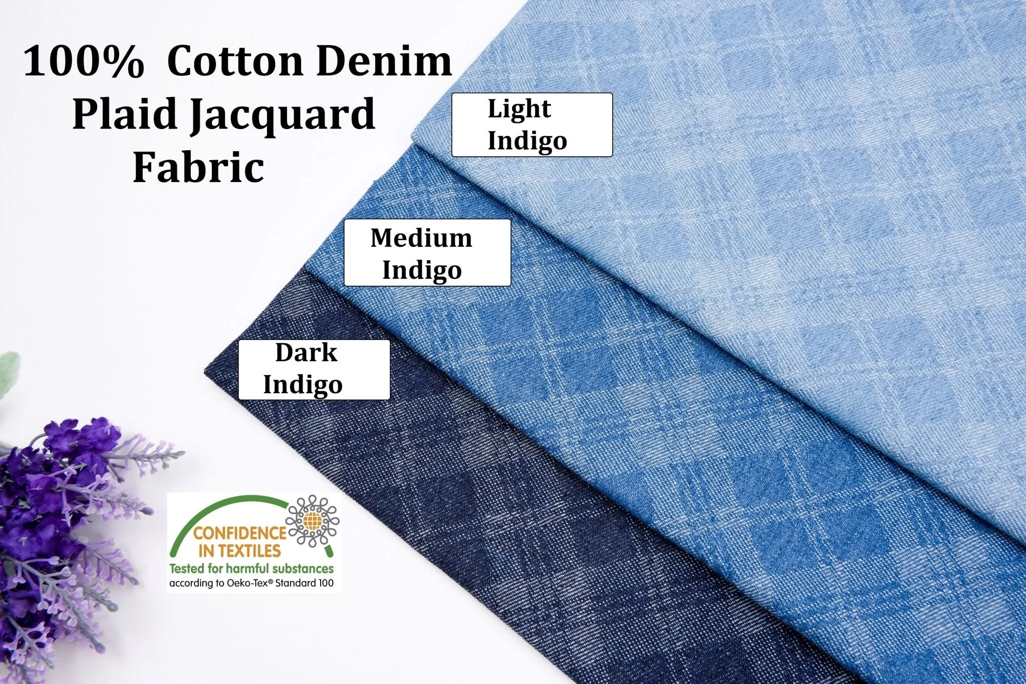 100%  Cotton  Washed Denim Plaid Jacquard Fabric