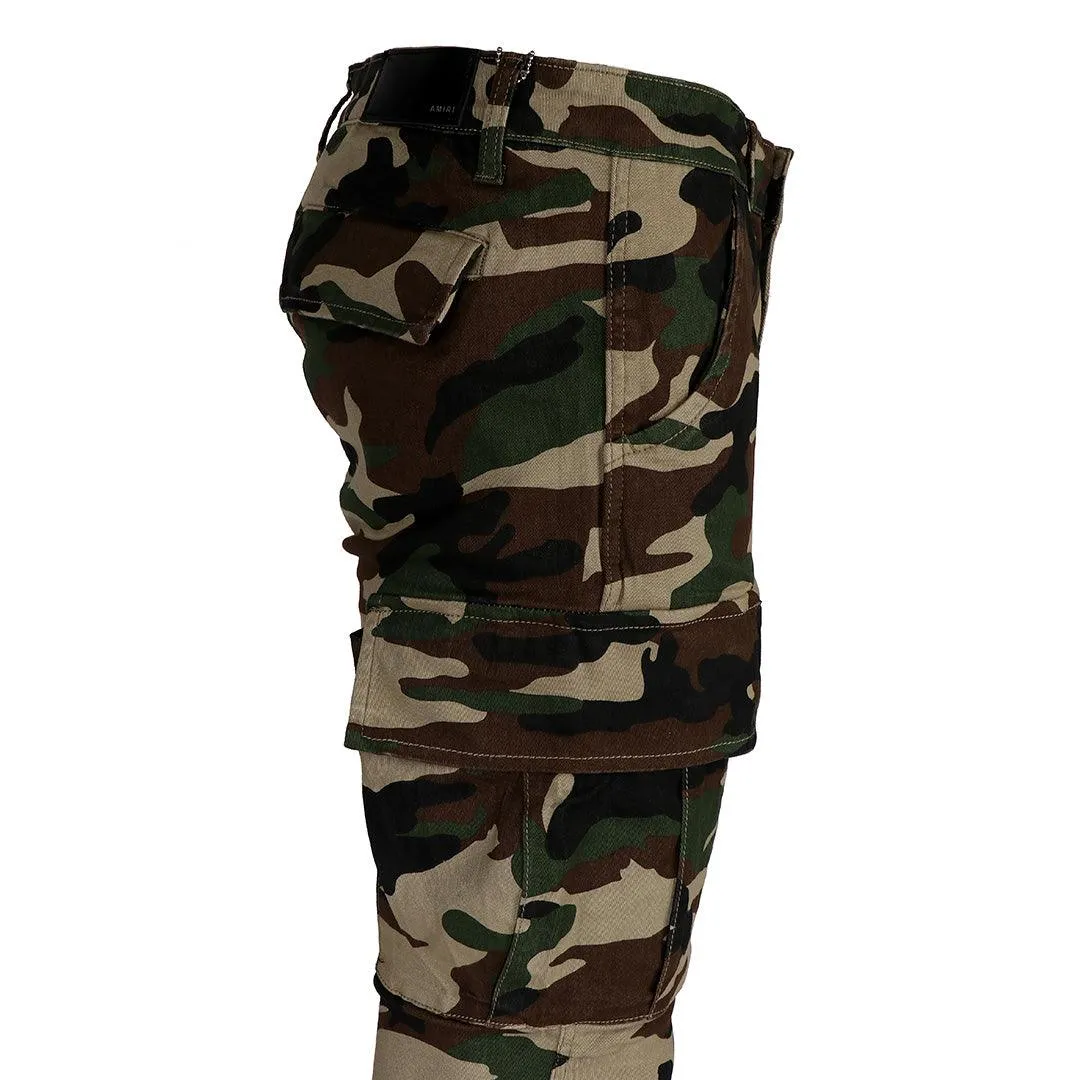 Ami Camouflage Print Cotton Cargo Jeans