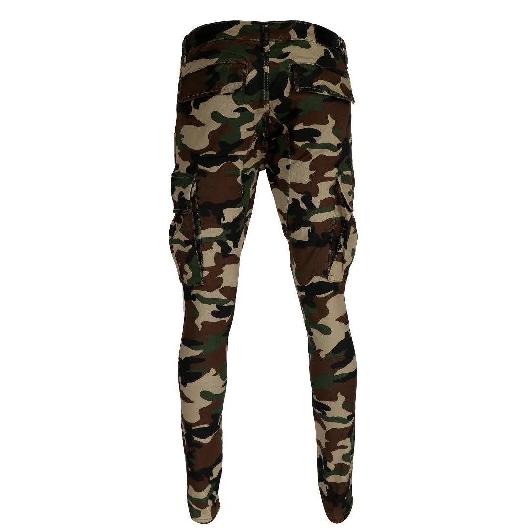 Ami Camouflage Print Cotton Cargo Jeans