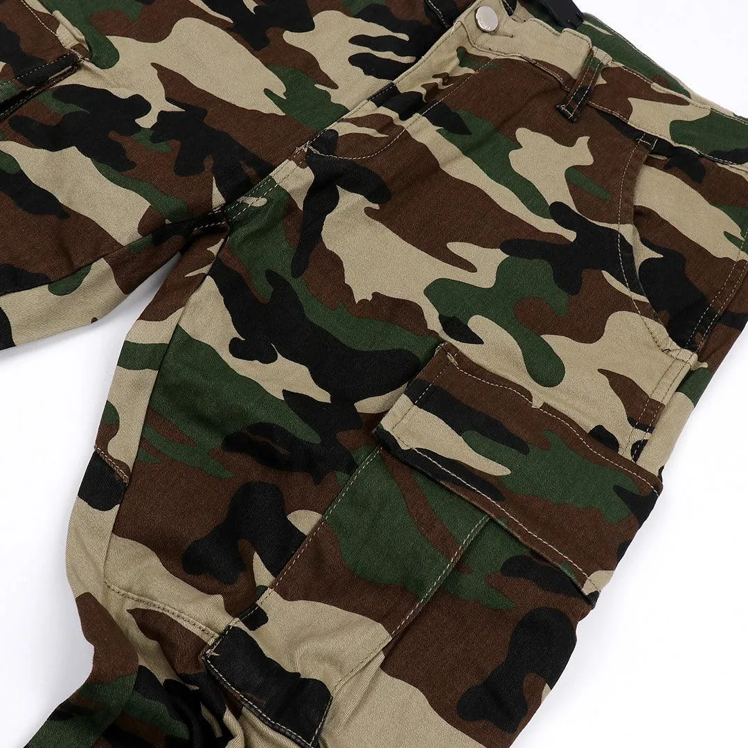 Ami Camouflage Print Cotton Cargo Jeans