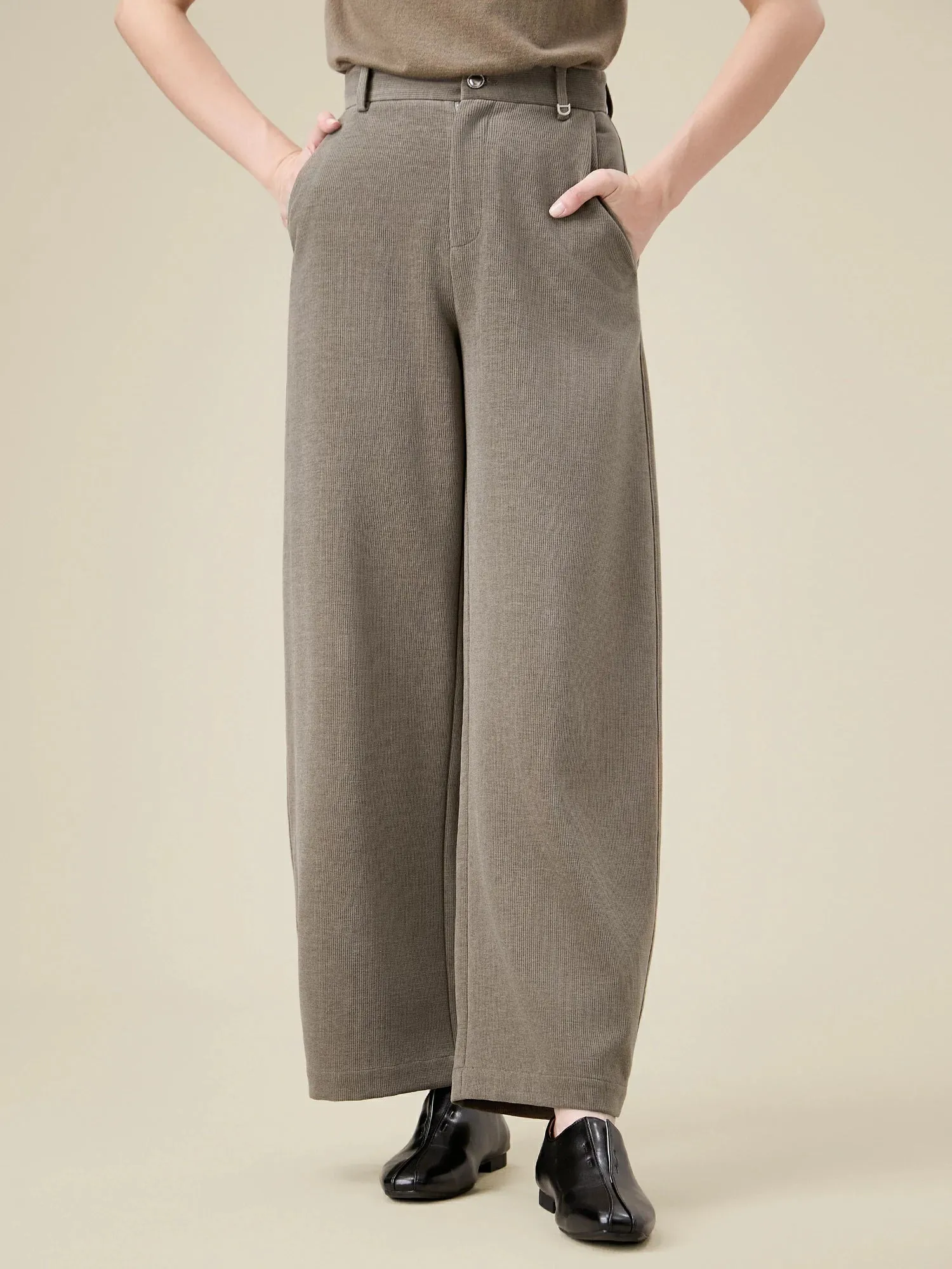 Amoretu High-Waist Vertical Striped Textured Wide-Leg Pants