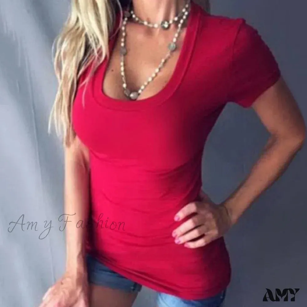 Amy Fashion - Casual V-neck Short Sleeve T-shirt