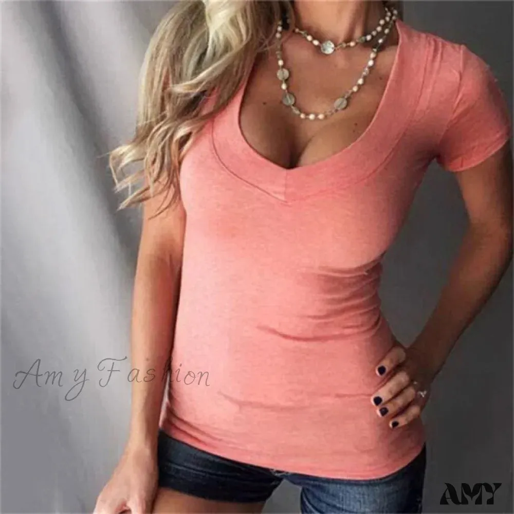 Amy Fashion - Casual V-neck Short Sleeve T-shirt