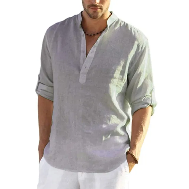 Ashore Vacation Shop 2022 New Mens Casual Blouse Cotton Linen Shirt