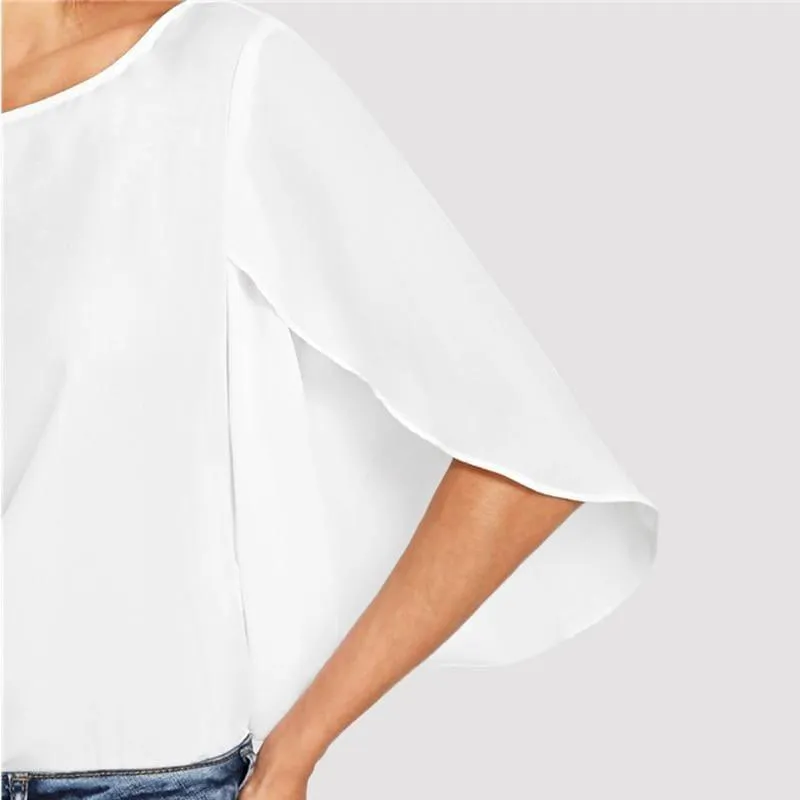 Batwing Sleeve Plain Casual Ladies Tops Round Blous