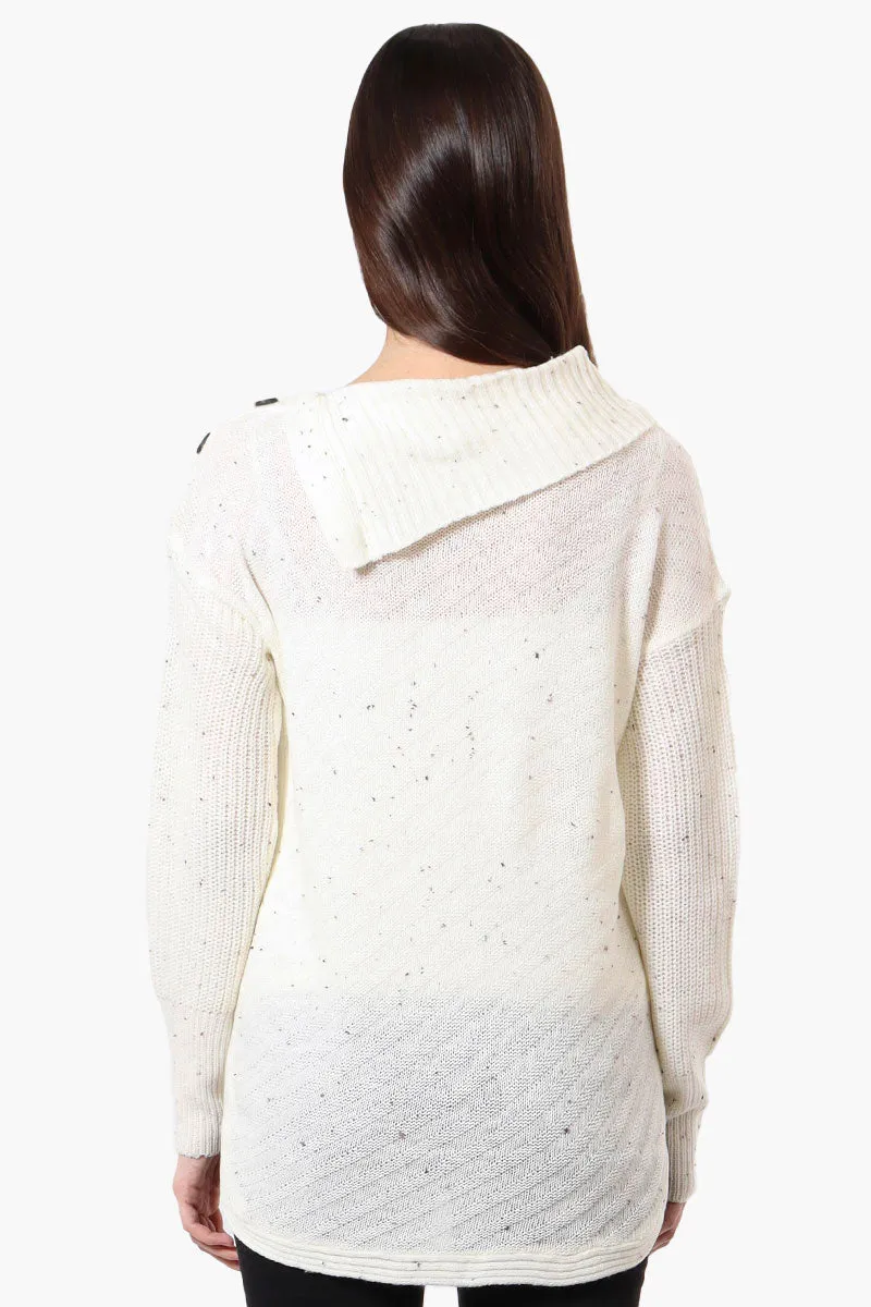 Beechers Brook Shoulder Button Split Neck Pullover Sweater - Cream