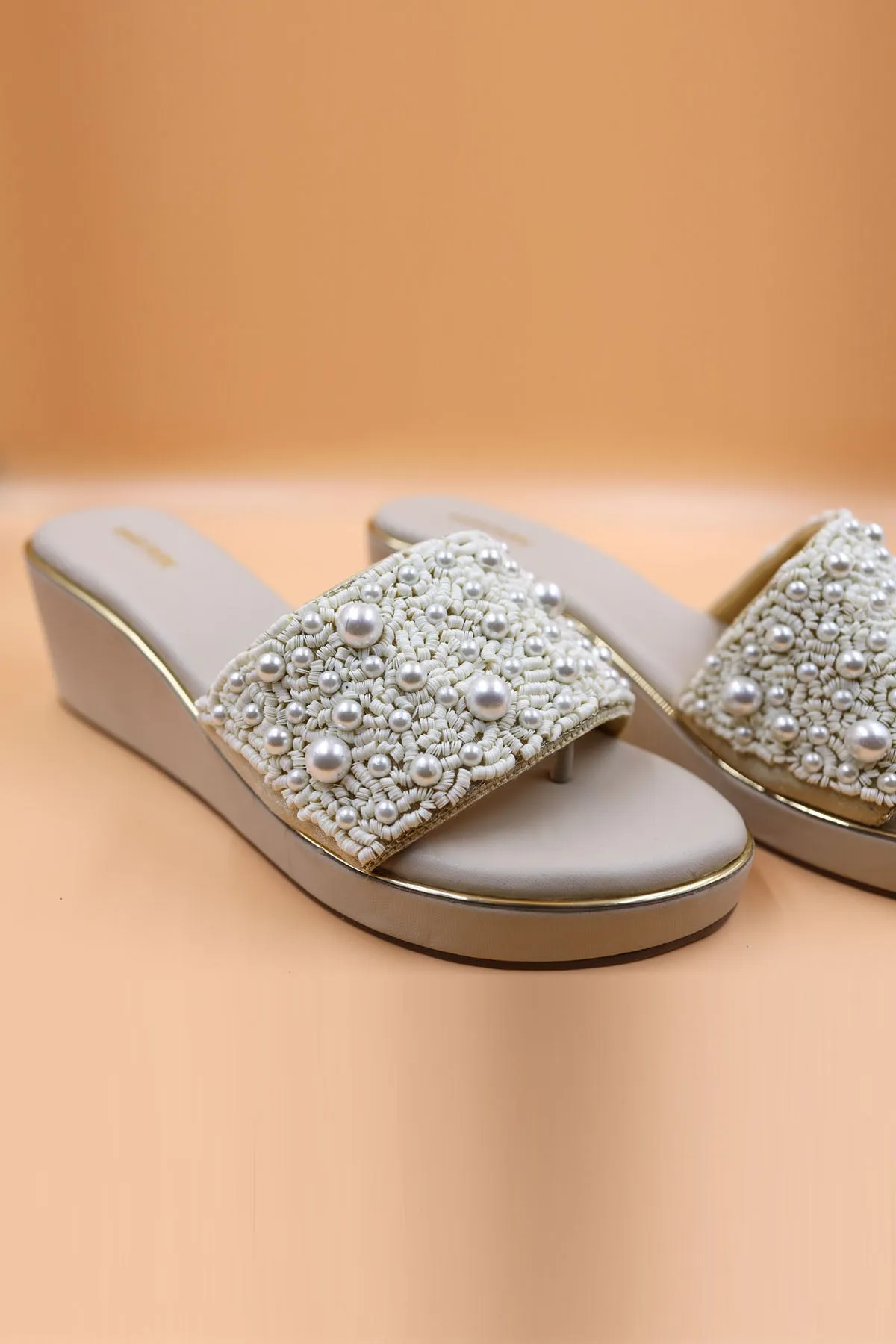 Beige Rexine Zardois Wedges