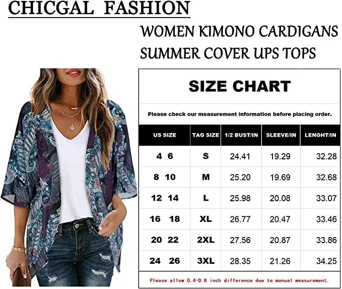 Black Floral Women's Floral Print Puff Sleeve Kimono Cardigan Loose Cover Up Casual Blouse Tops - Chicgal