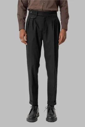 Black High-Waisted Pleated Technical Men's Trousers - Wessi