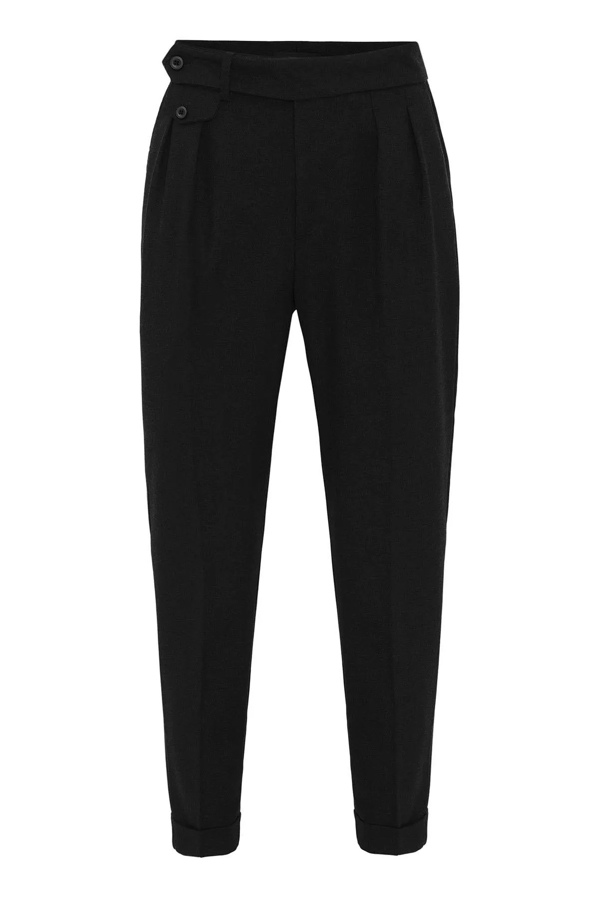 Black High-Waisted Pleated Technical Men's Trousers - Wessi