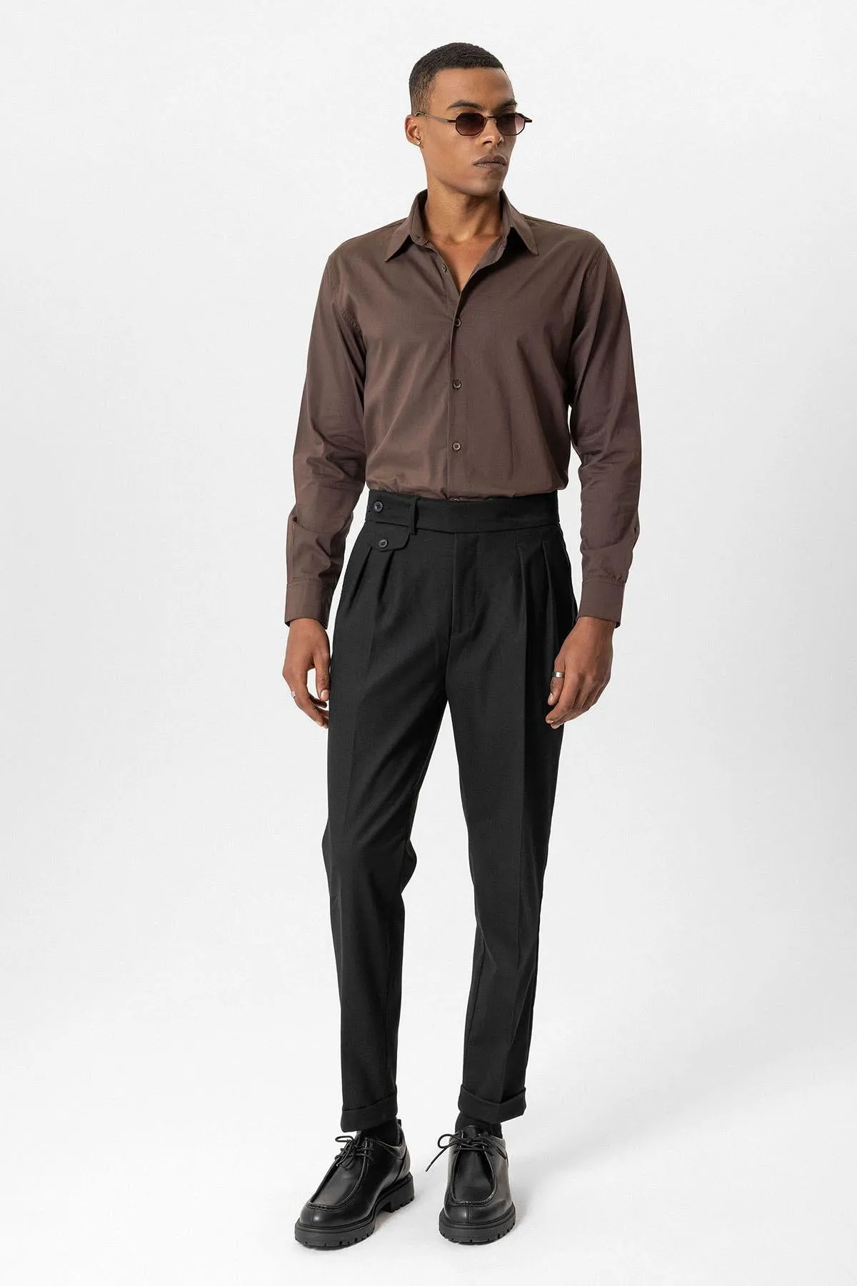 Black High-Waisted Pleated Technical Men's Trousers - Wessi