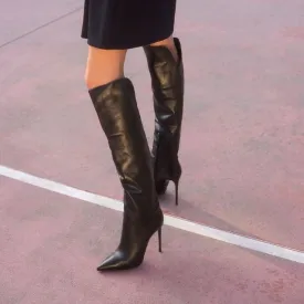 Black Stiletto Heels Pointy Toe Knee-high Boots