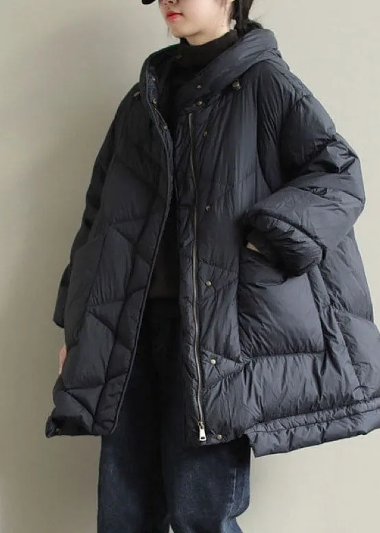 Black zippered Button Loose Winter Duck Down Jackets