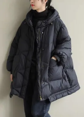 Black zippered Button Loose Winter Duck Down Jackets