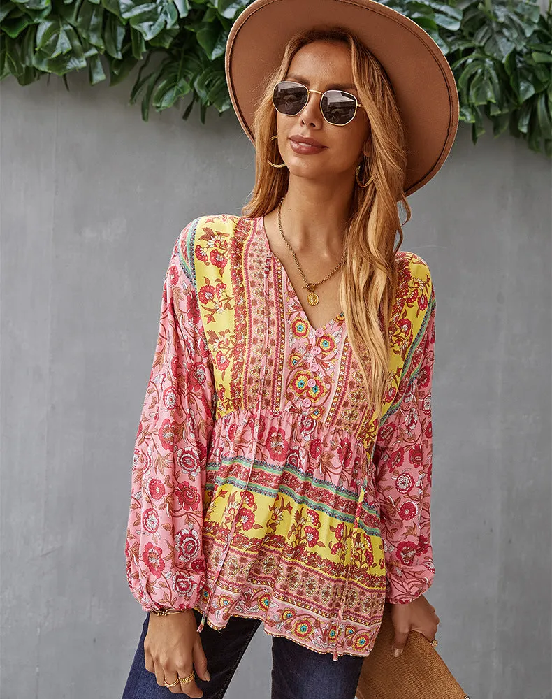 Bohemian Casual Long Sleeve Printed Shirt