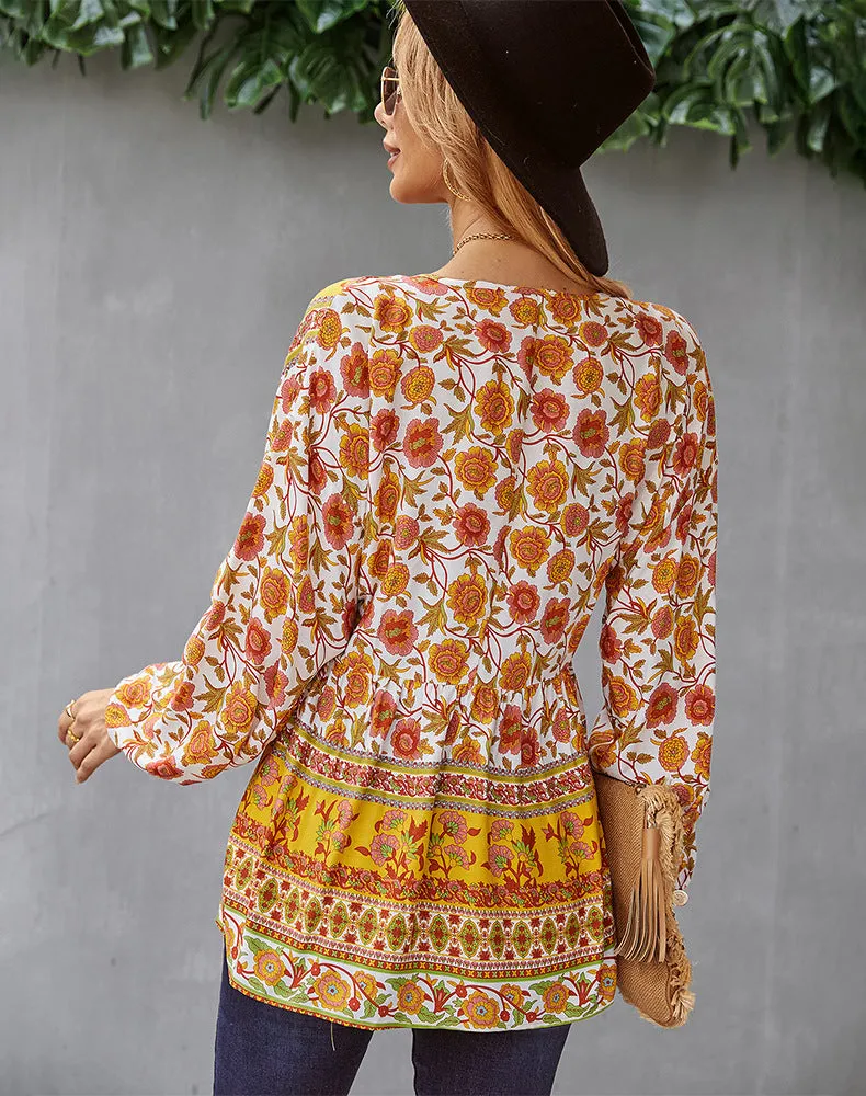 Bohemian Casual Long Sleeve Printed Shirt