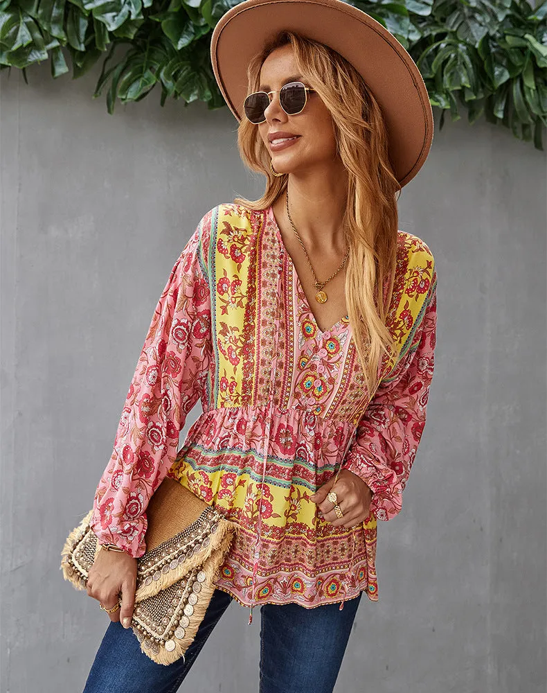 Bohemian Casual Long Sleeve Printed Shirt