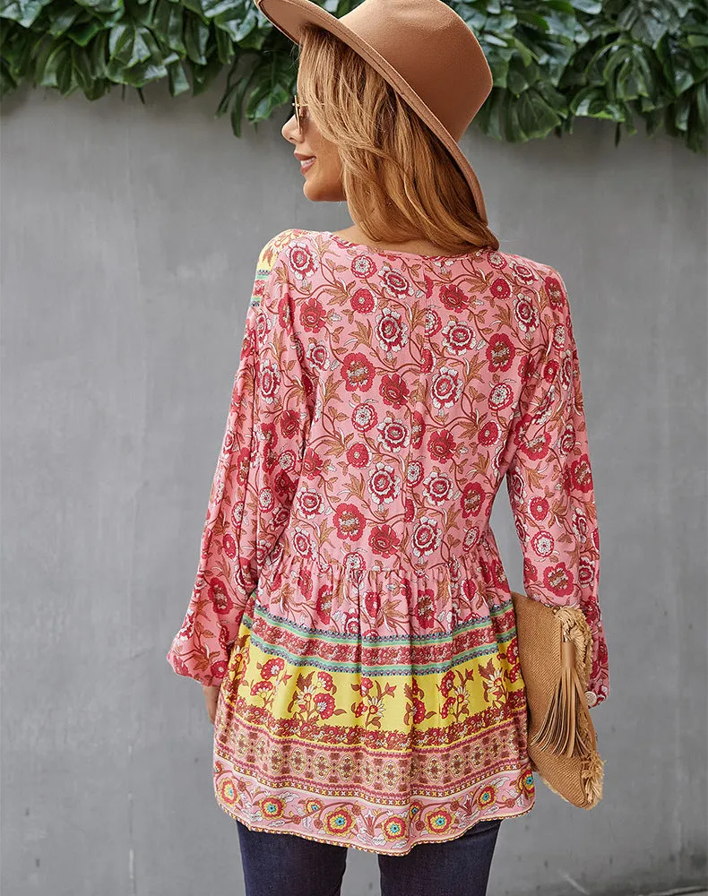 Bohemian Casual Long Sleeve Printed Shirt