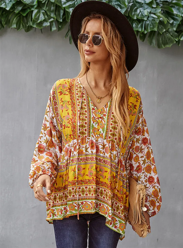 Bohemian Casual Long Sleeve Printed Shirt