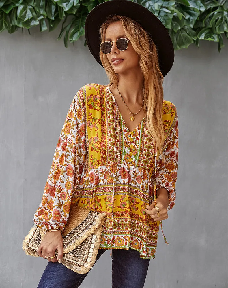 Bohemian Casual Long Sleeve Printed Shirt