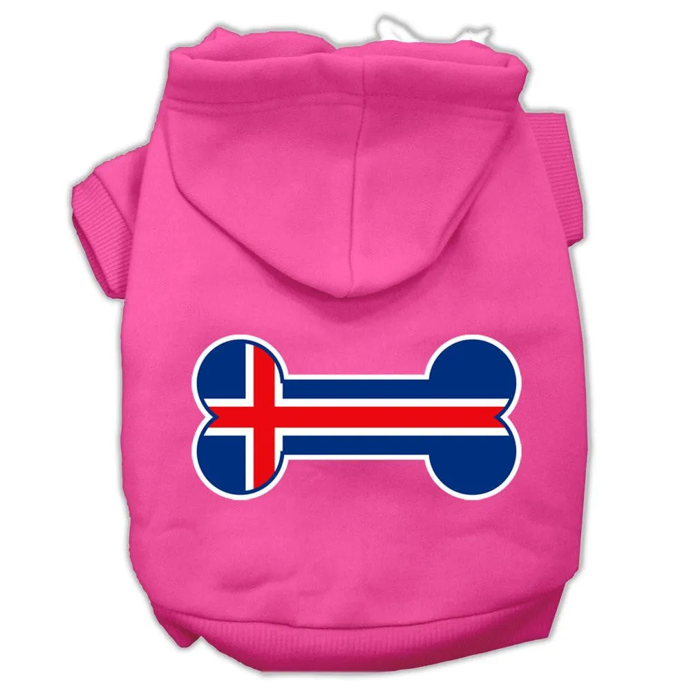 Bone Shaped Iceland Flag Screen Print Pet Hoodies Bright Pink Size M (12)