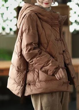 Casual Chocolate Hooded Pockets Fine Cotton Filled Womens Parka Winter