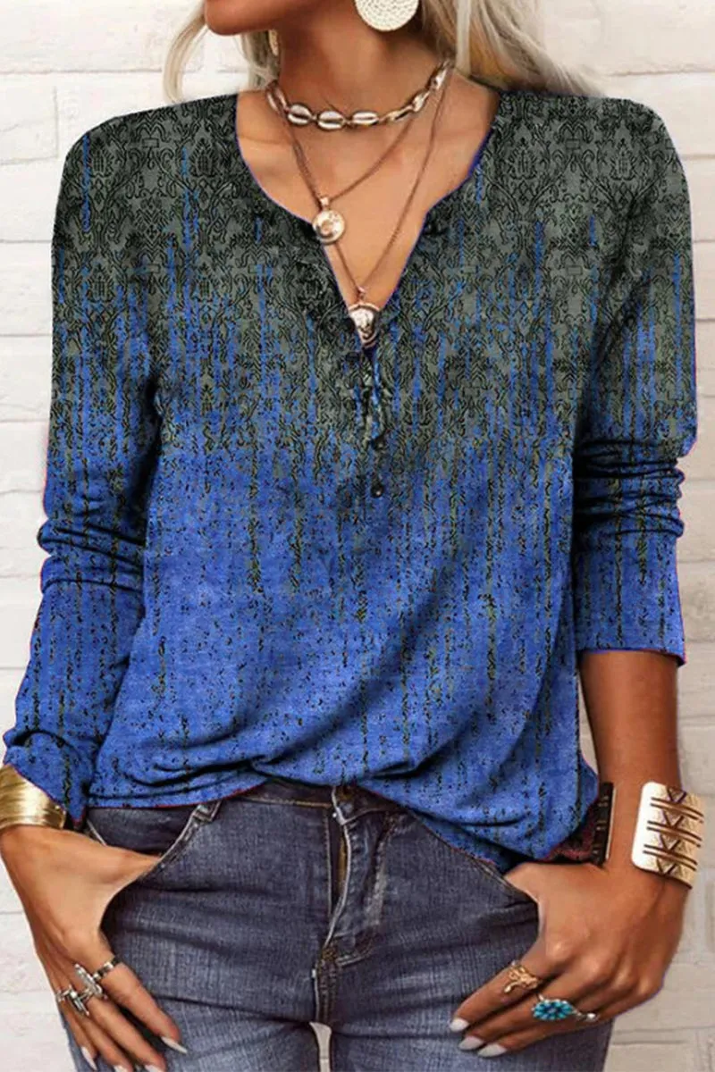 Casual Print V Neck Tops