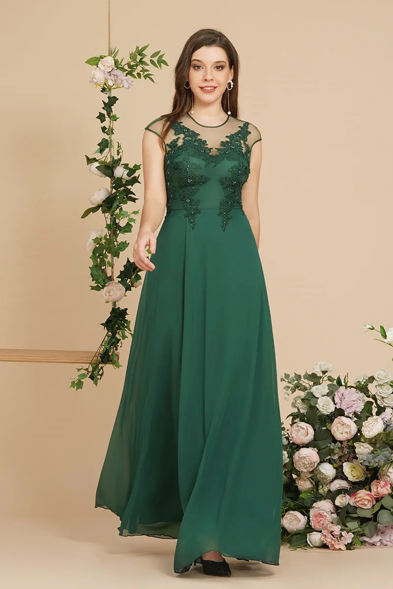 Charming Sleeveless Beadings Aline Evening Maxi Dress Cap Sleeves Bridesmaid Dress