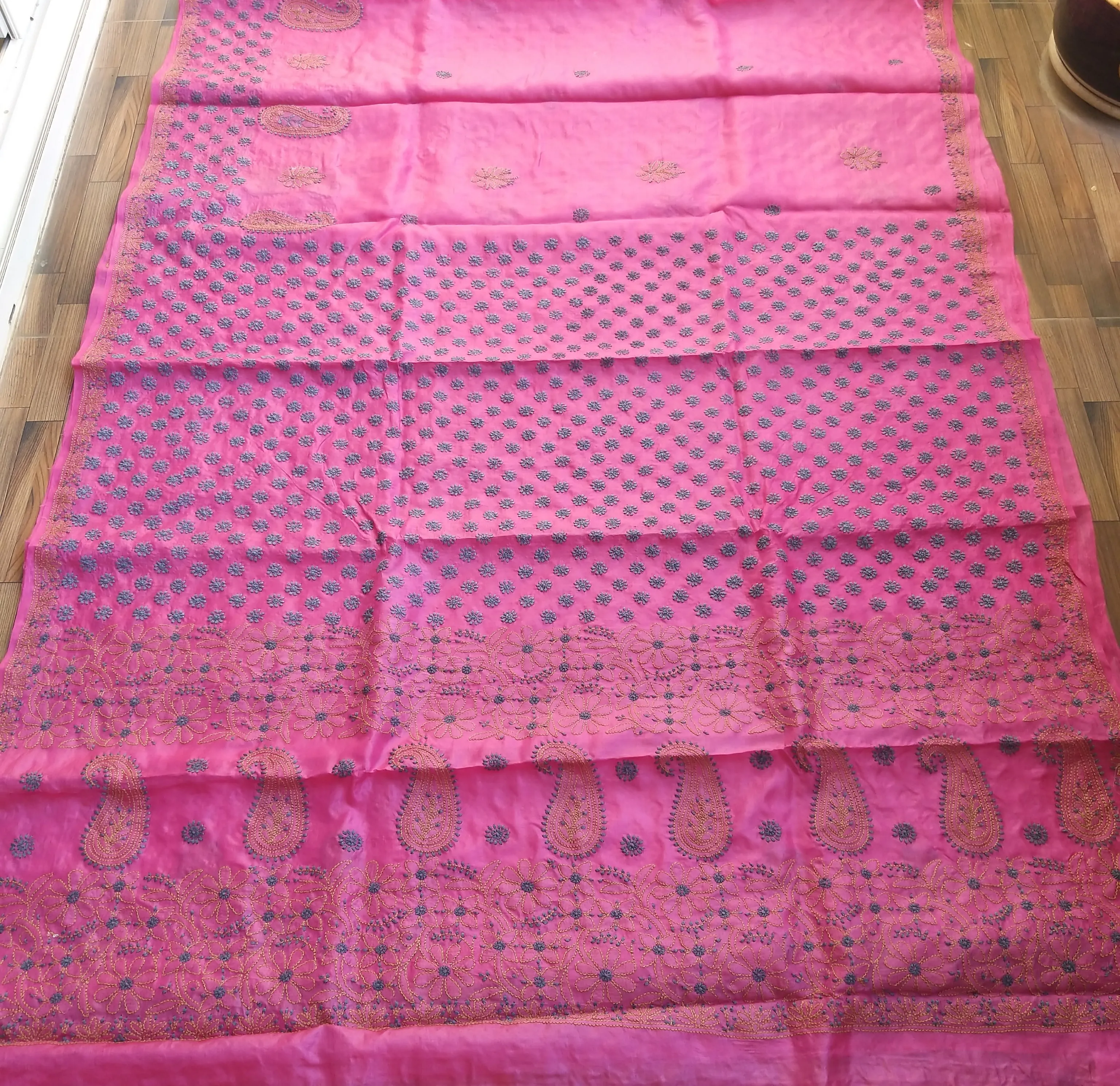 CHIKANKARI TUSSAR SILK SAREE