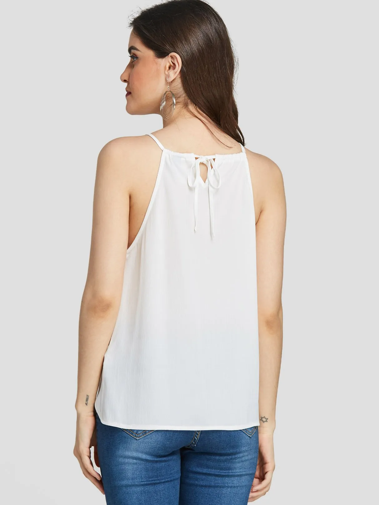 Custom Halter Crossed Front Sleeveless White Blouses