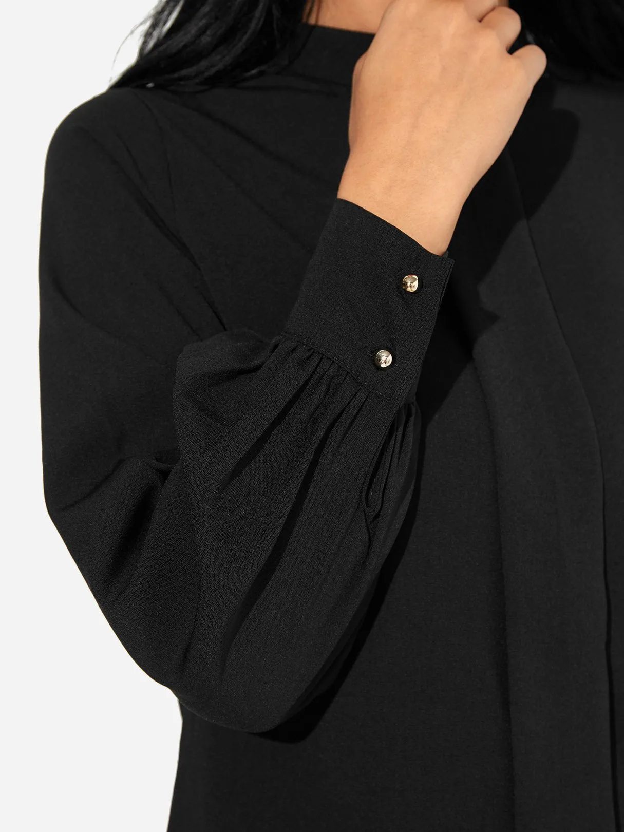 Custom Mock Neck Puff Sleeves Button-cuff Chiffon Shirt