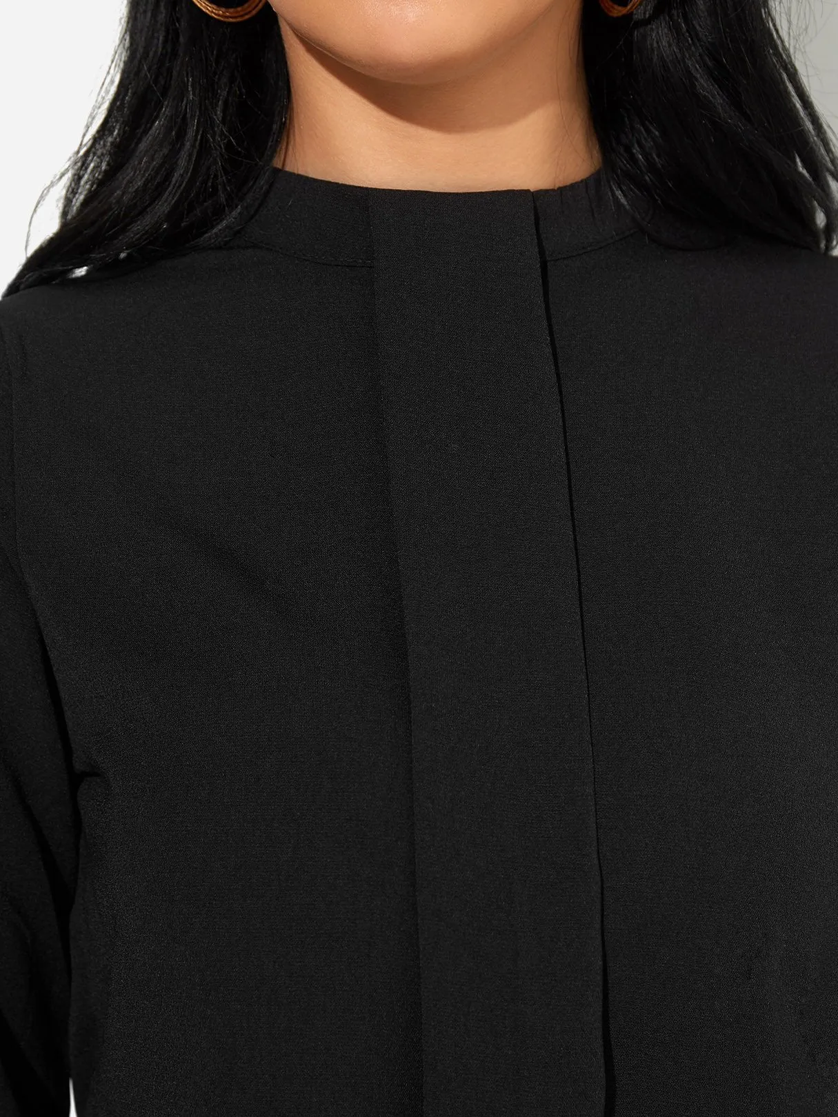 Custom Mock Neck Puff Sleeves Button-cuff Chiffon Shirt