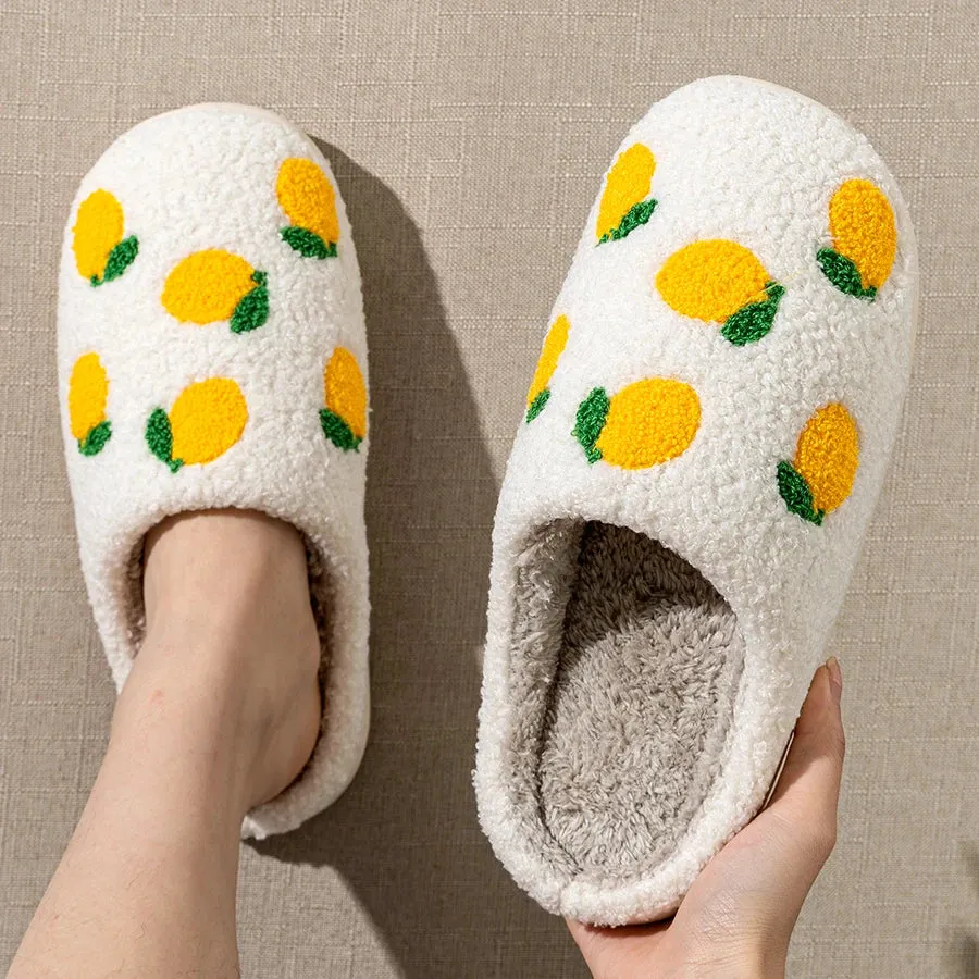 Cute Fruit Women Slippers Winter Indoor Warm Soft Sole Breathable Comfort Anti-slip Bedroom Causal Flat Cotton Shoes