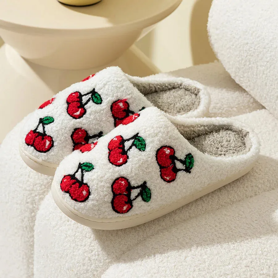 Cute Fruit Women Slippers Winter Indoor Warm Soft Sole Breathable Comfort Anti-slip Bedroom Causal Flat Cotton Shoes