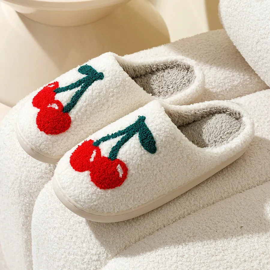 Cute Fruit Women Slippers Winter Indoor Warm Soft Sole Breathable Comfort Anti-slip Bedroom Causal Flat Cotton Shoes