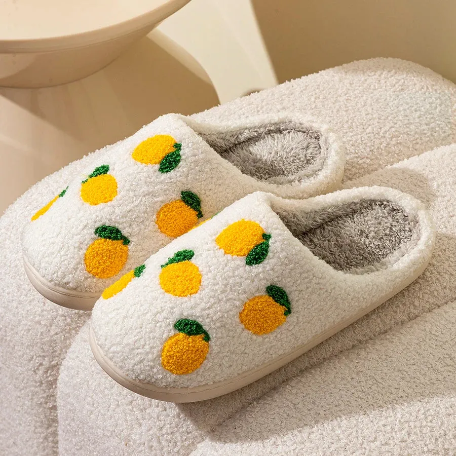 Cute Fruit Women Slippers Winter Indoor Warm Soft Sole Breathable Comfort Anti-slip Bedroom Causal Flat Cotton Shoes