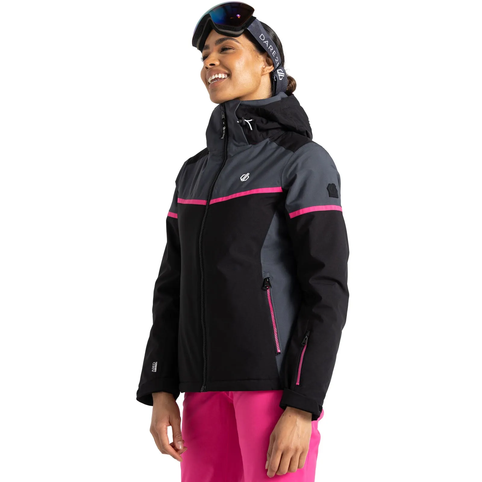 Dare 2b Womens Carving Hooded Waterproof Thermal Ski Jacket - Black/Ebony