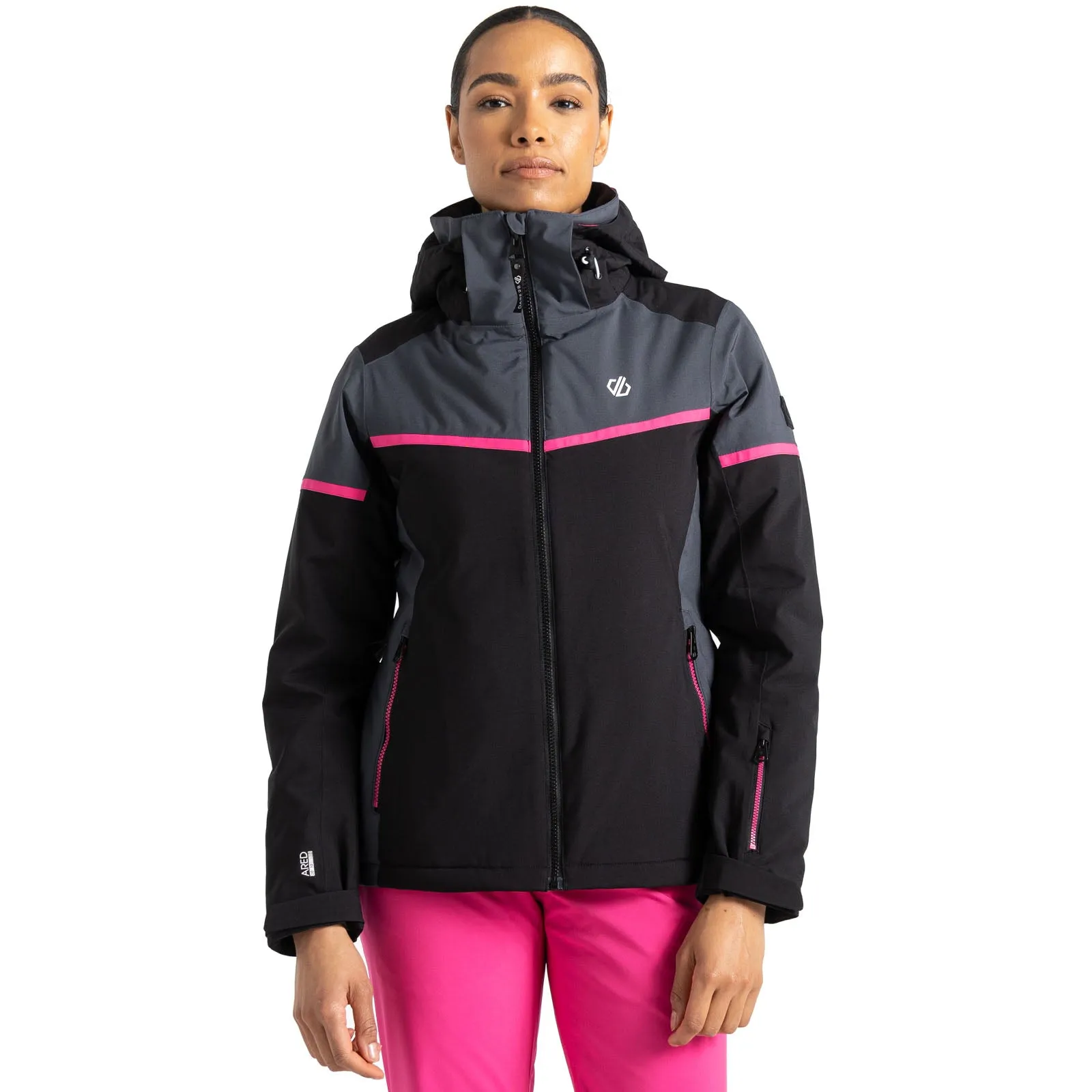 Dare 2b Womens Carving Hooded Waterproof Thermal Ski Jacket - Black/Ebony