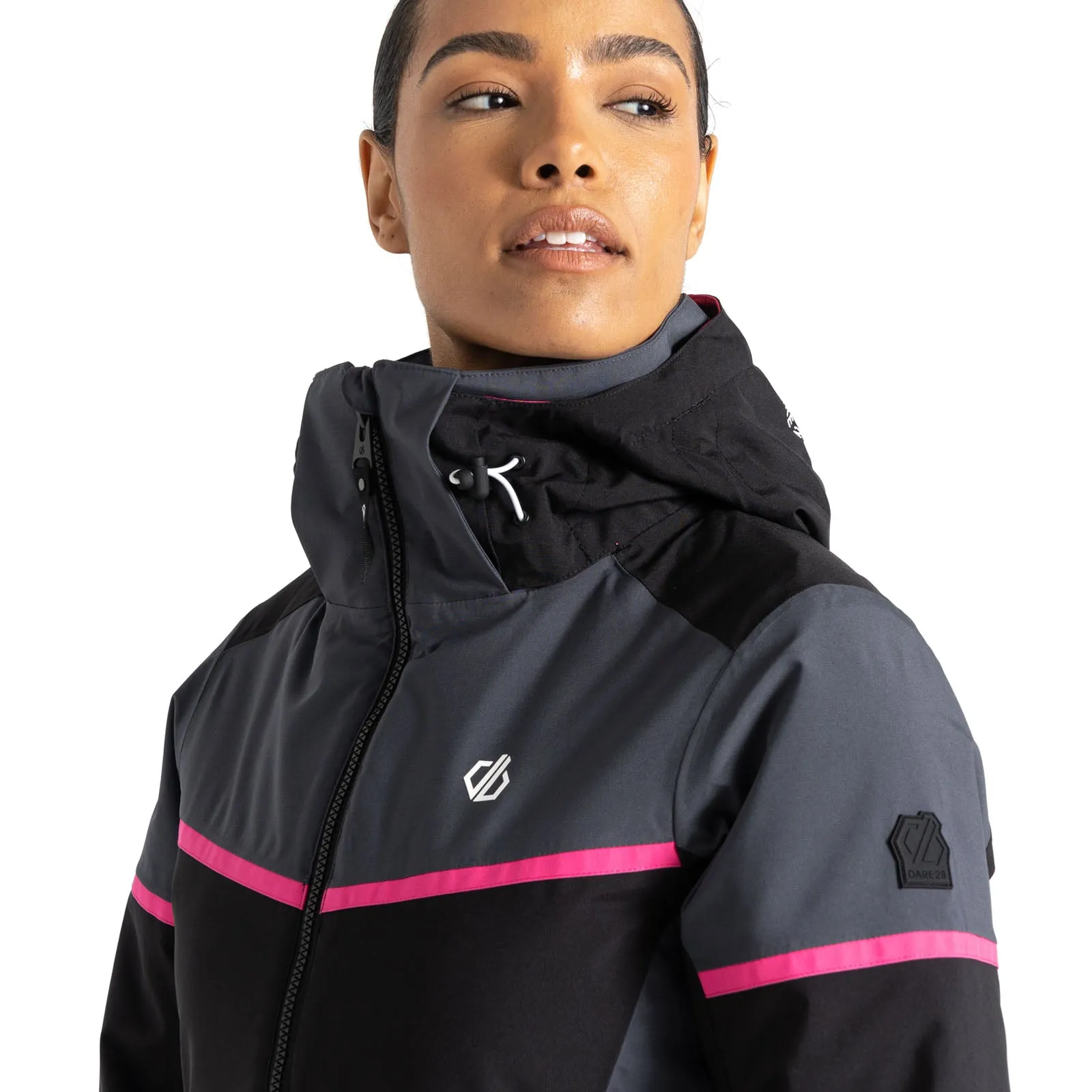 Dare 2b Womens Carving Hooded Waterproof Thermal Ski Jacket - Black/Ebony