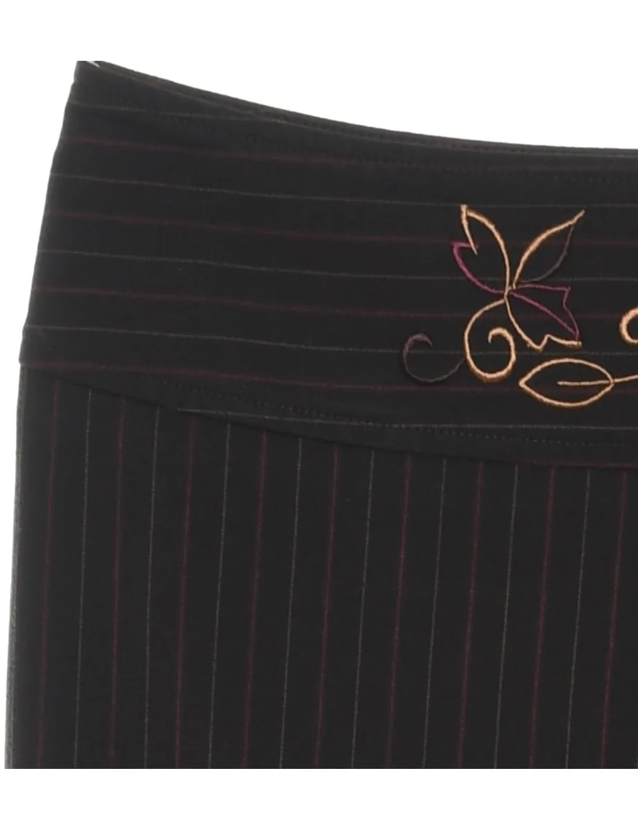 Dark Brown Striped Trousers - W34 L33