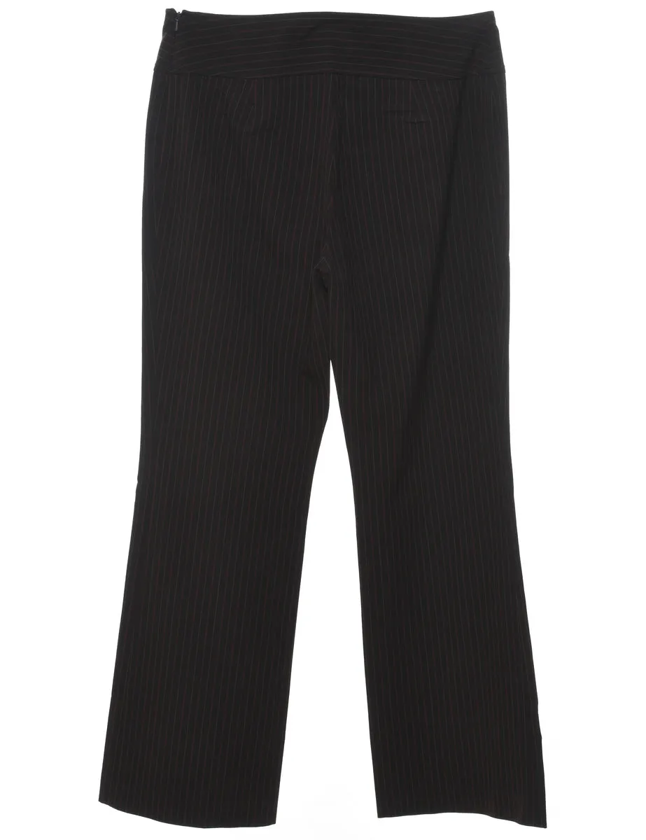 Dark Brown Striped Trousers - W34 L33