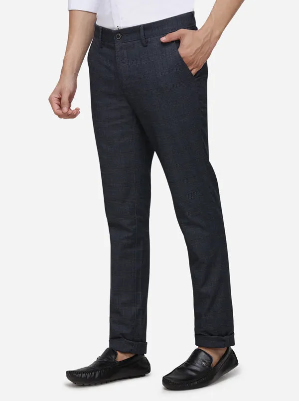 Dark Grey Checked Uno Fit Casaul Trouser | JadeBlue