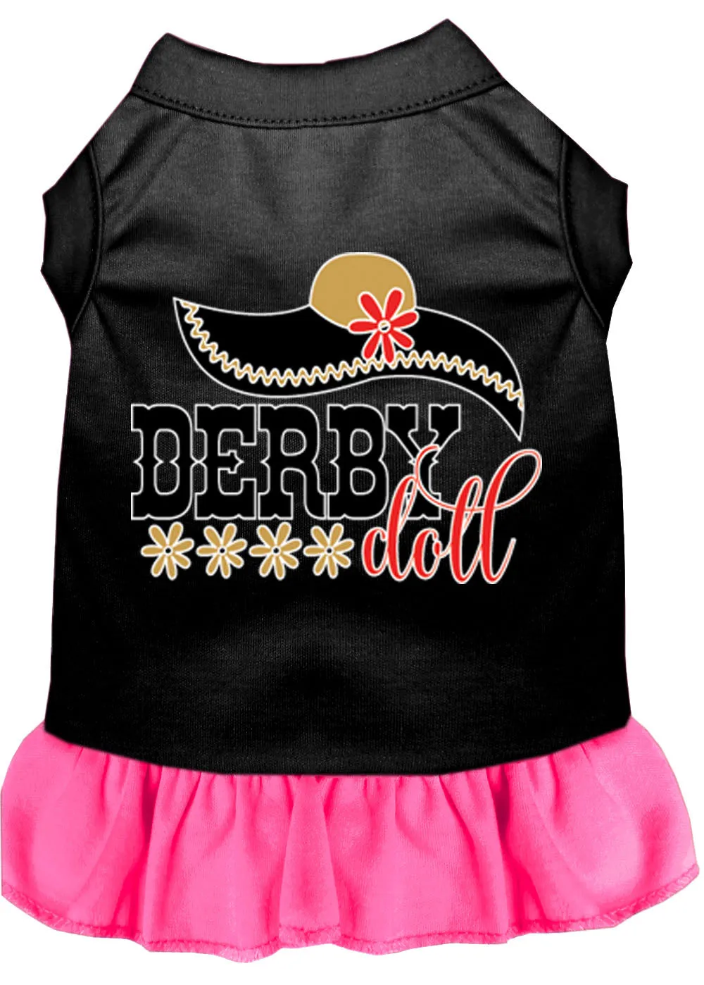 Derby Doll Screen Print Dog Dress Black With Bright Pink Lg (14)