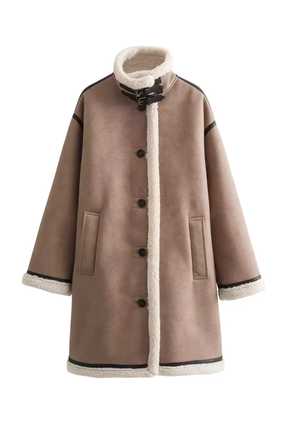 'Dolores' Buckled Neck Fleeced Coat