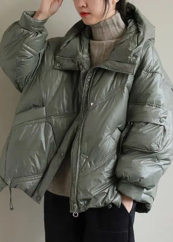 Elegant Beige Hooded drawstring Duck Down Jacket Winter