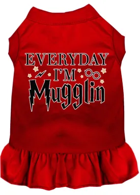 Everyday I'm Mugglin Screen Print Dog Dress Red Xs (8)