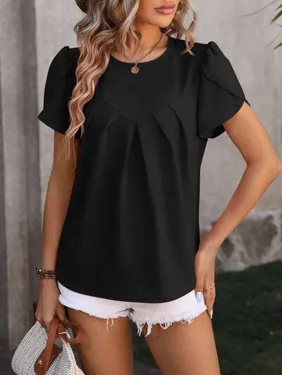 Flattering Ruched Blouse with Petal Sleeves | Stylish Women's Fashion