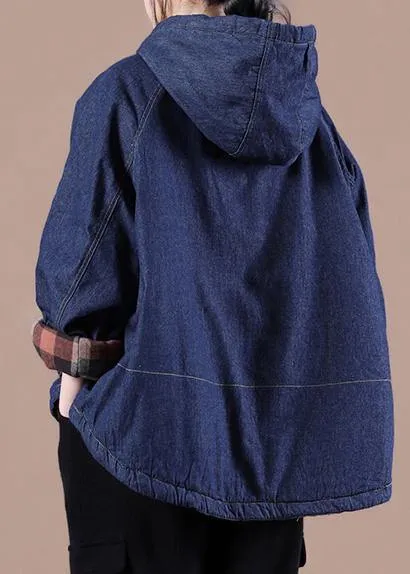 French Denim Blue Clothes For Women Hooded Pockets Oversized Spring Tops