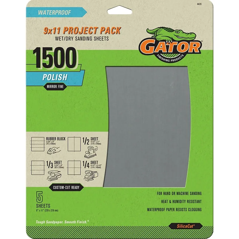 Gator 4470 Sanding Sheet, 9 in L, 11 in W, 1500 Grit, Fine, Silicone Carbide Abrasive :PK  5: QUANTITY: 1